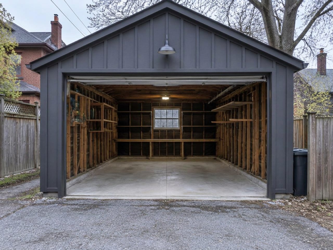 Empty swept single garage in Danforth, Toronto, after Space Back cleanout