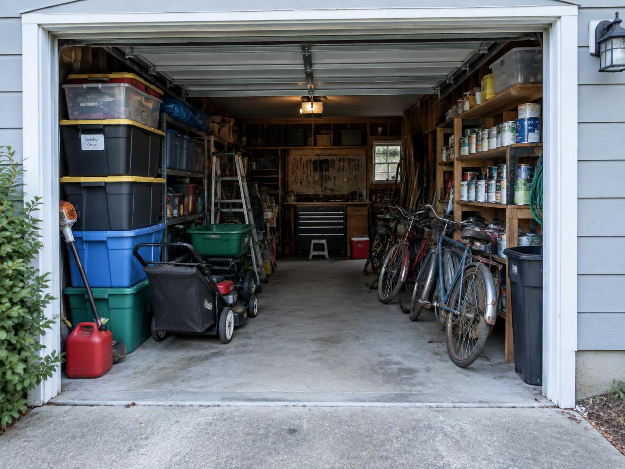 Packed single garage in Riverdale, Toronto, before Space Back cleanout