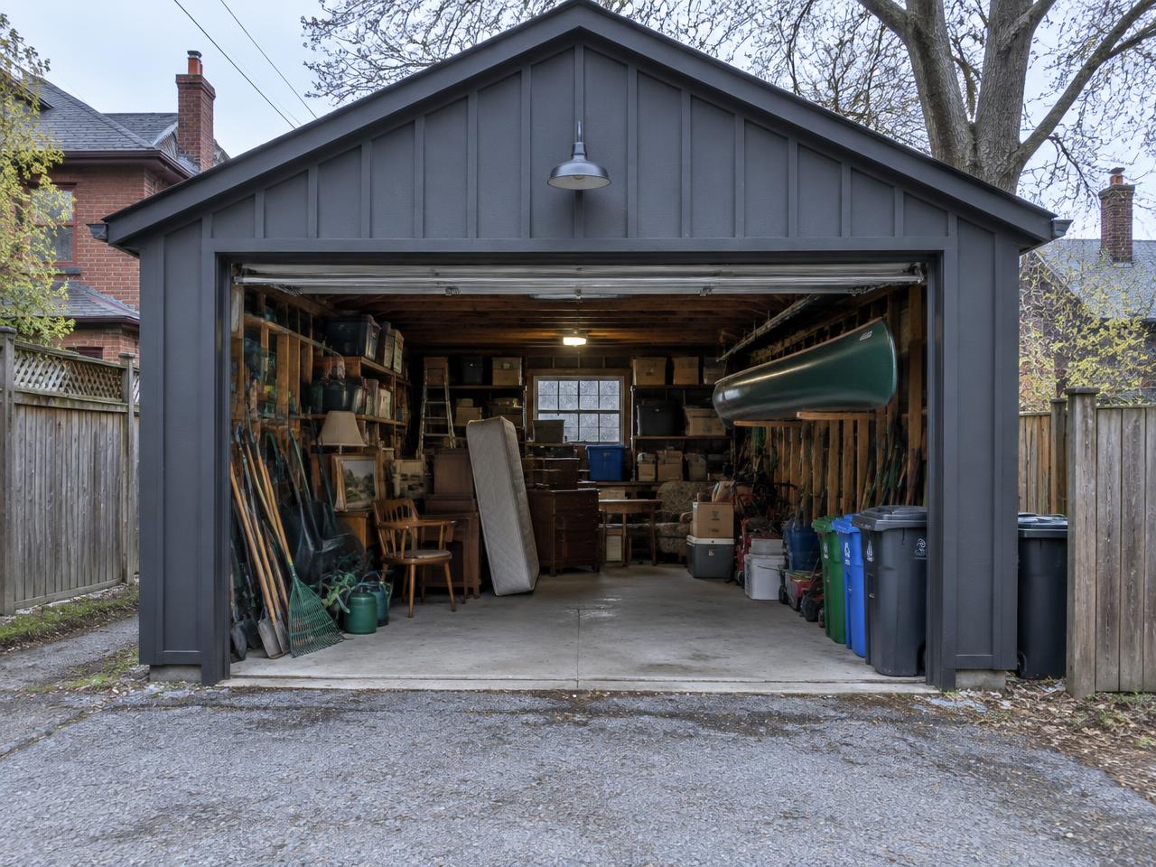 Packed single garage in Danforth, Toronto, before Space Back cleanout